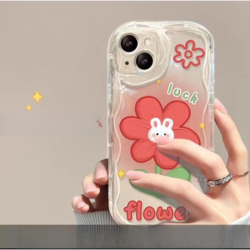 

Подходит для чехла для мобильного телефона Apple 14promax iPhone 15 Кролик Цветок Невидимая подставка 13/12 Прозрачный 11 Мягкий iPhone 6s Plus