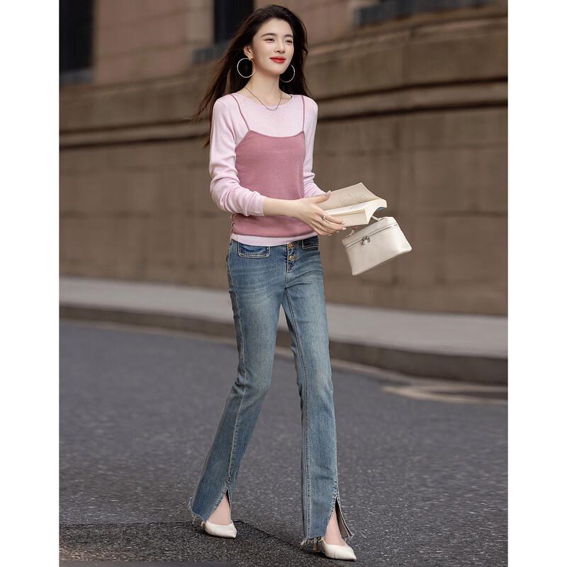 Demana Raspberry Macaron Faux Two-Piece Knit Top