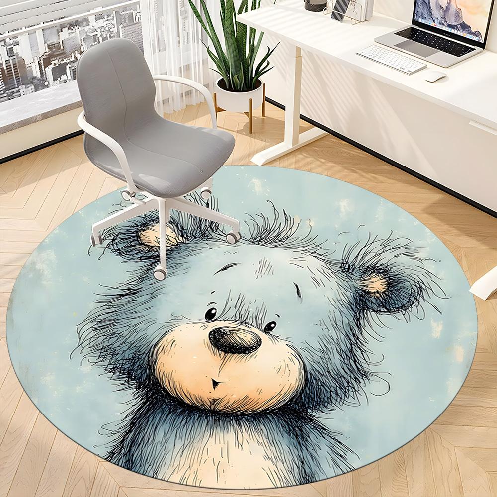 1pc Bear Cub Office Round Area Rug, Indoor Mat Suitable ForOffice, Under Office Chairs Bedroom Living Room Home Decor, Room Deco D029