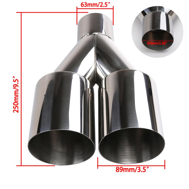 Car Stainless Steel Muffler Tip Y Shape Double Exit Exhaust Pipe Mufflers Universal Fits exhaust pipes with a diameter of 63mm