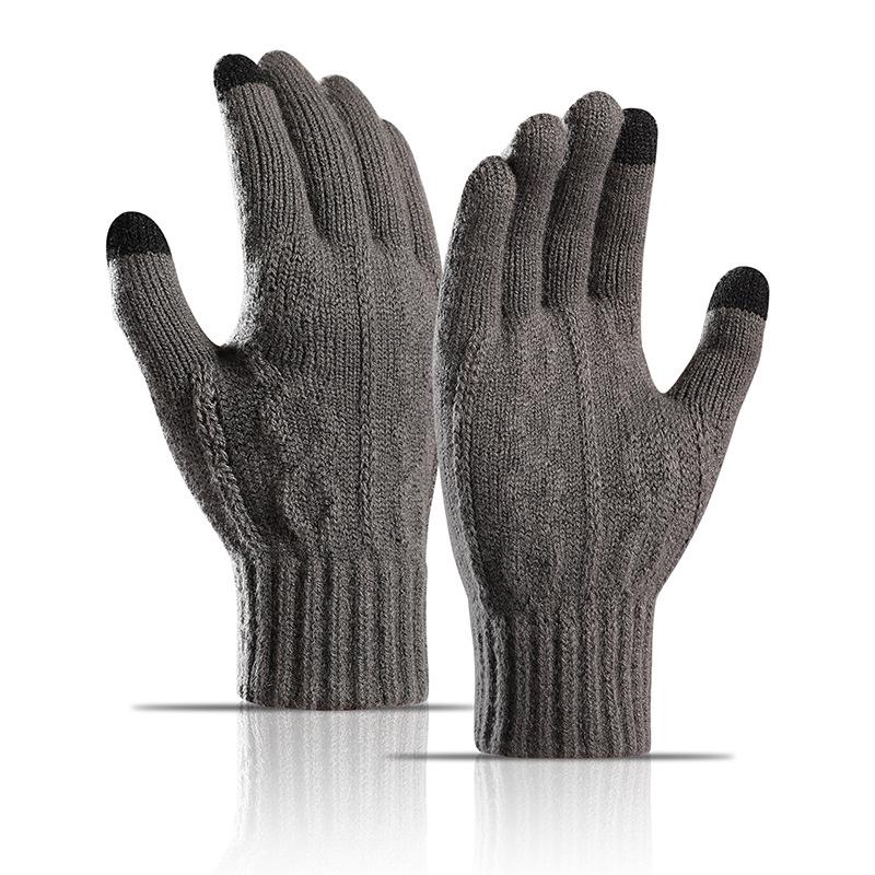 Gants tactiles en laine jacquard pour homme automne et hiver - Tricotés, doublés de velours, épais et chauds, avec doigts séparés.