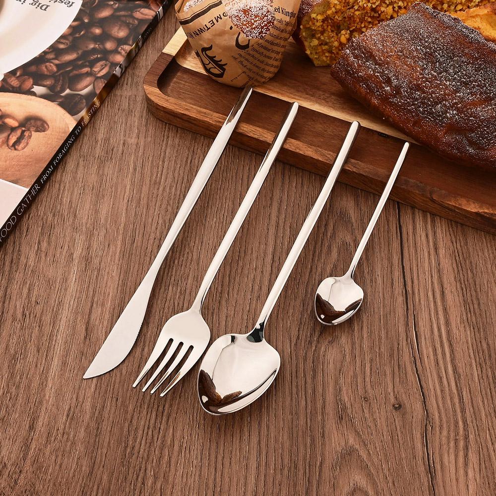 6Pcs Dinnerware Set Stainless Steel Tableware Mirror Dinner Silver Cutlery Set Knife Dessert Fork Spoon Flatware Kitchen Set