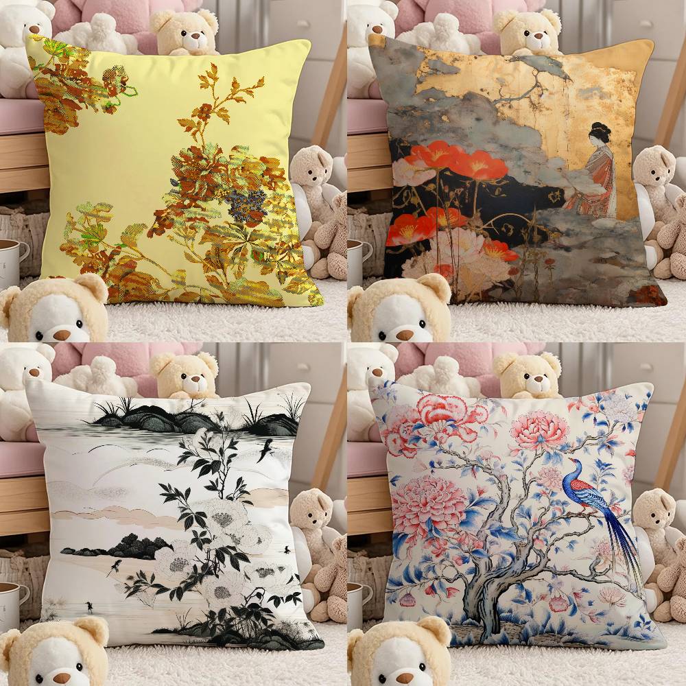 Elegant Traditional Chinese Art Pillow Case Comfort Sofa Bed Silky elegant Invisible zipper Custom Decorative cushion cover