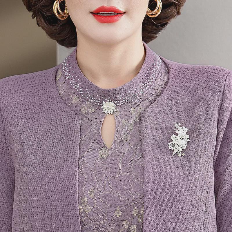 Elegant Lace Two-Piece Dress for Middle-Aged Women: Perfect for Wedding Banquets and Autumn Events