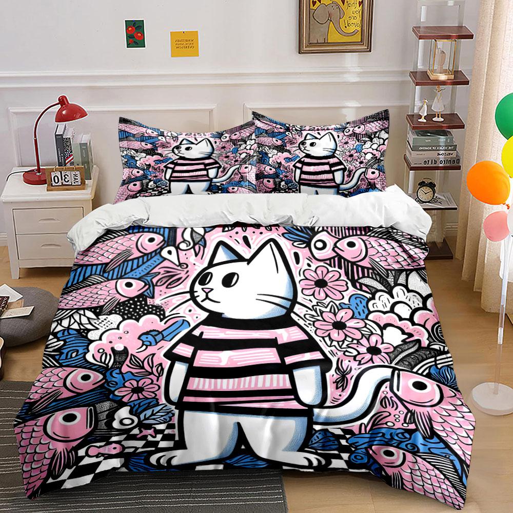 Cat, fish, flowers, patterns. Bedding sets Duvet cover sets Duvet covers Pillowcases(1 * Duvet Cover 2 * Pillowcases without duvet insert)