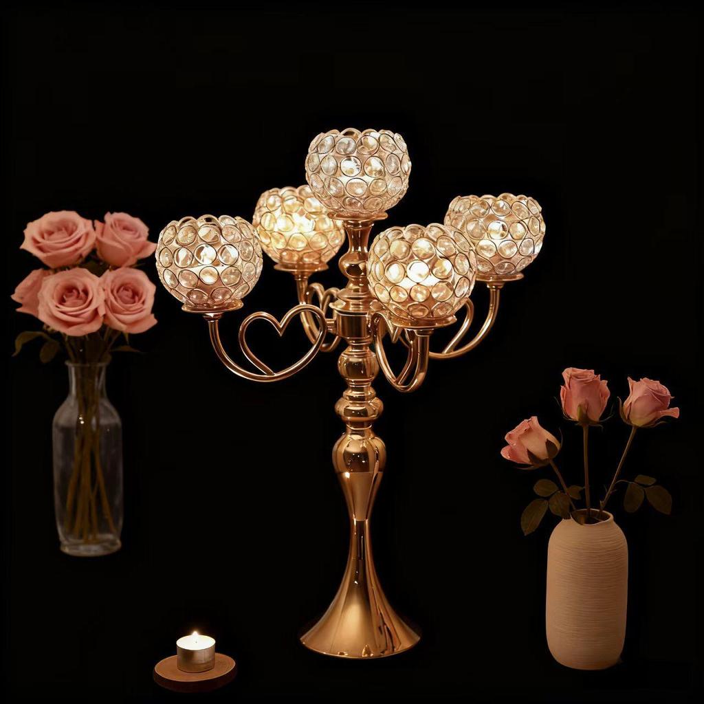 European Retro 5-Head Candlestick Centerpiece - Luxury Candlelight Dinner Decoration for Wedding and Home.