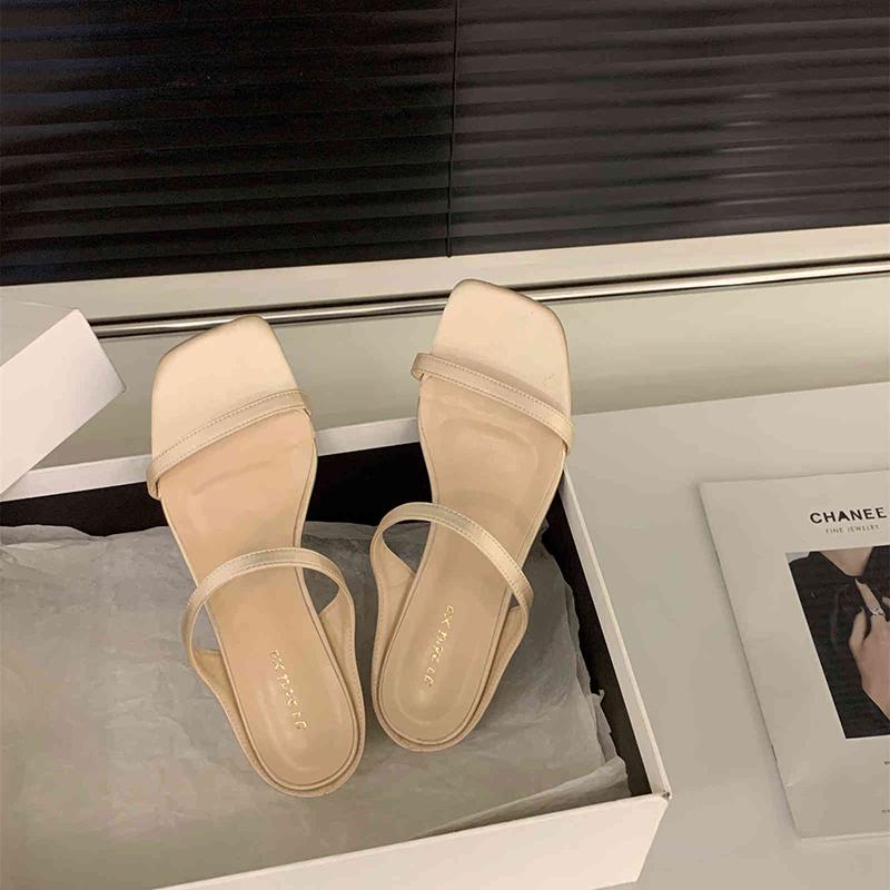 Summer Leopard Square Toe Women Slippers Elegant Low Heel Slide Ladies Outdoor Beach Dress Sandalias