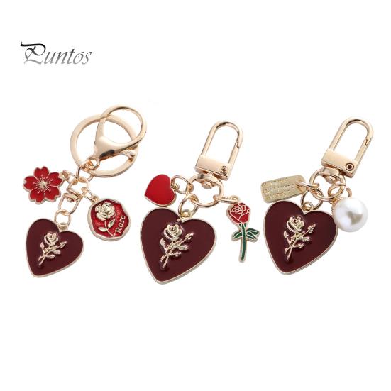 

3 шт./набор брелок для ключей с подвеской в виде цветка розы и сердца из цинкового сплава для сумок, рюкзаков, кошельков, автомобильных ключей разноцветный