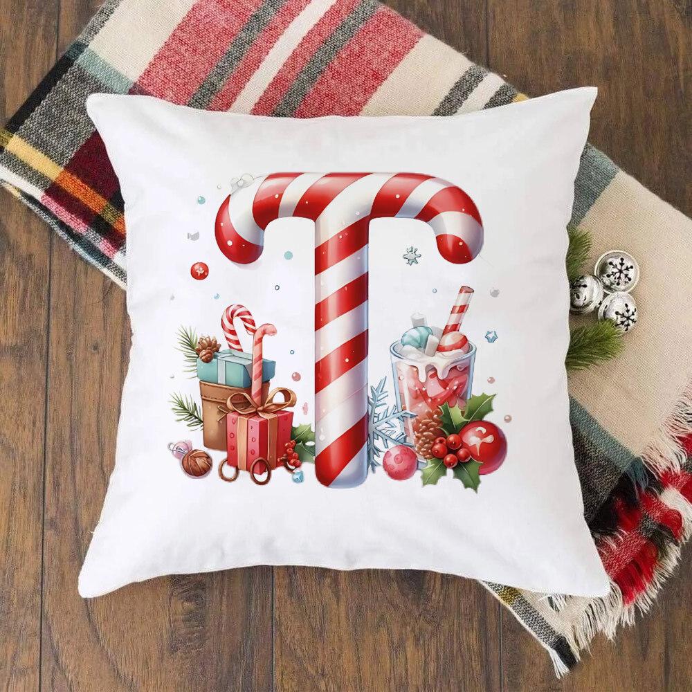 Christmas Kids Bedroom Cushion Cover Christmas 26 Letter with Santa Claus Couch Pillow Cover Xmas Party Decor  Presents for Famliy Kids