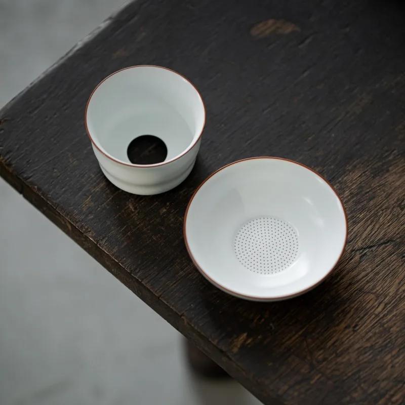 Matte Finish Fat White Integrated Tea Filter Ceramic Tea Strainer Fine Carved Ceramic Hole Filter Screen Tea Ceremony Accessory