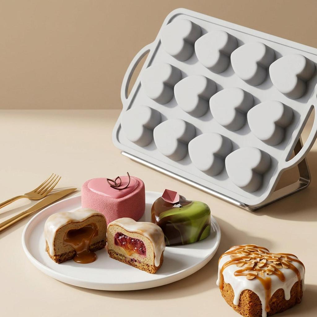 Chocolate Shape Mold Silicone Nonstick Baking Tool 12-cavity Heart Shape Silicone Molds For Apartment Kitchen Farmhouse