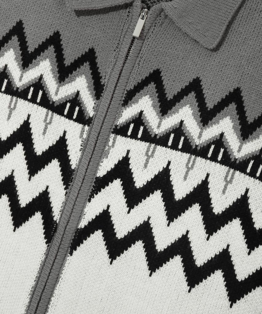TRILLION Washable Nordic Jacquard Collar Neck 2-Way Zip-Up Knit [Gray]