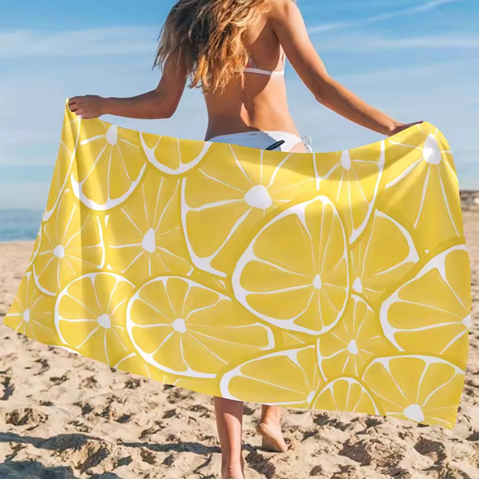 Lemon Slices Beach Towel Cartoon Quick Dry Microfiber Bath Towel for Swimming Surfing Camping Unisex Holiday