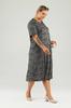 Women's Big Size Dress Midi Plus Size Dress Navy Blue with Polka Dots and Leopard Pattern