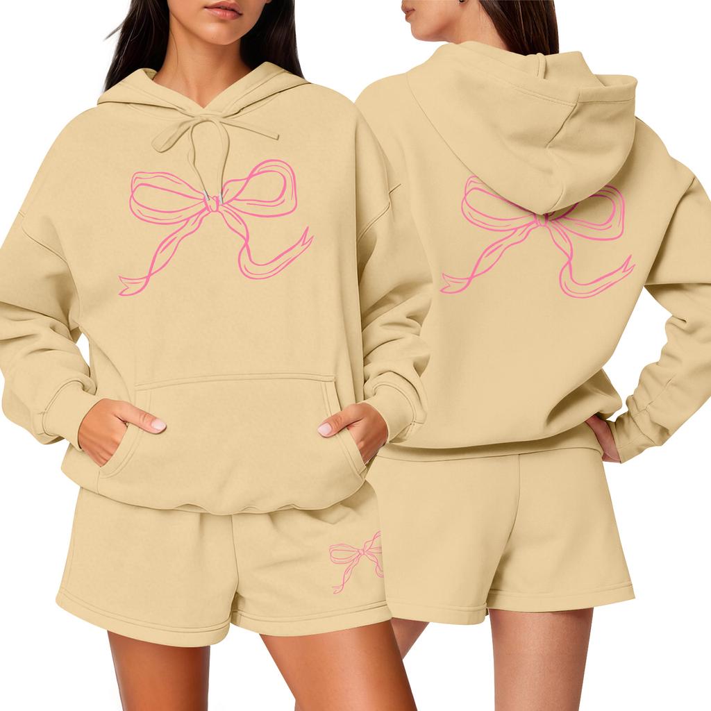 Women's Fashion Casual Long Sleeve Shorts Sports Round Neck Sweatshirt Set