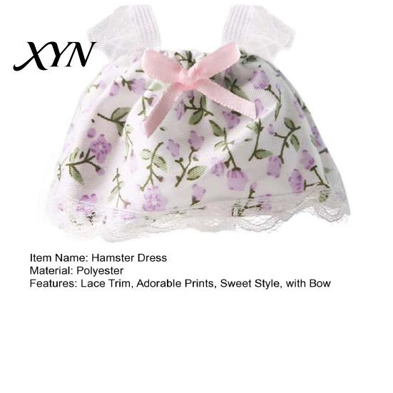 Photo Prop Hamster Clothes Cute Dress, Sweet Floral Heart Fruit Prints, Lace Trim Pet Dress Small Animal Costume with Bow, Animals Outfit for Squirrel