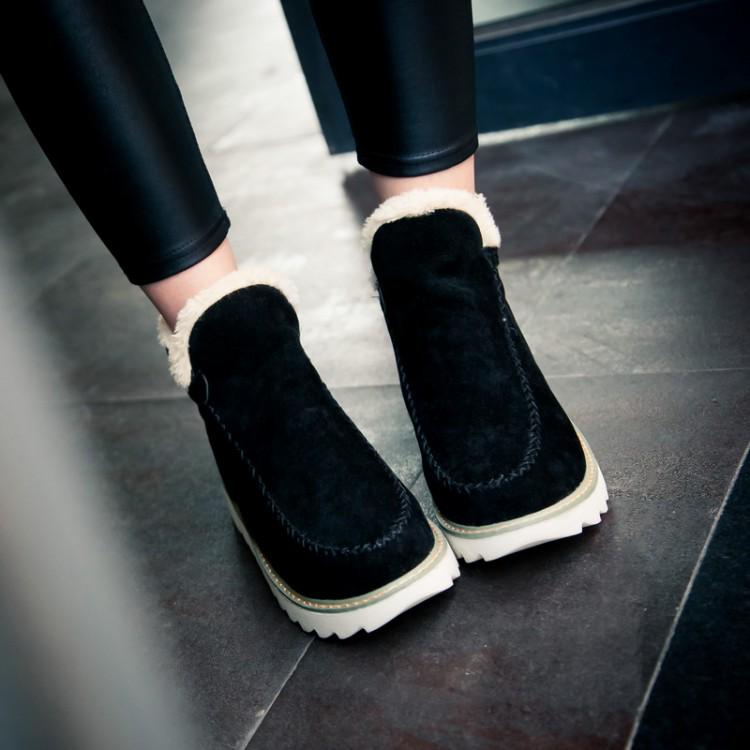 Women's Autumn Winter Style of Warm Skinned Heels Flat Ankle Boots Snow