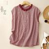 Vintage Lace Collar Plaid Cotton Shirt with Loose Shoulder Cover Sleeves for Women - Summer 2026 Edition
