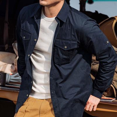 New Style Shirts for Spring and Autumn Men's Long-sleeved Pure Cotton Casual Solid Color Shirts for Middle-aged and Young Workers' Decorative Jacket