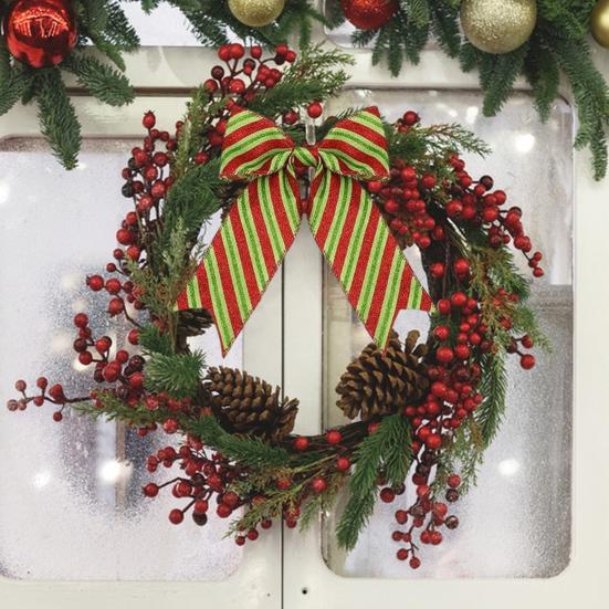 5 Yards Christmas Wired Ribbon 2.48" Red Green Polka Dot/Stripe/Swirl Christmas Wrapping Ribbon for Xmas Tree Wreath Bow Gift Wrapping DIY Crafts