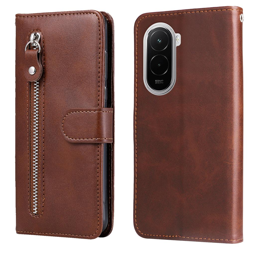 For Xiaomi Poco M7 4G (169mm) PU Leather Cases with Zipper Pocket Wallet Phone Cover Stand