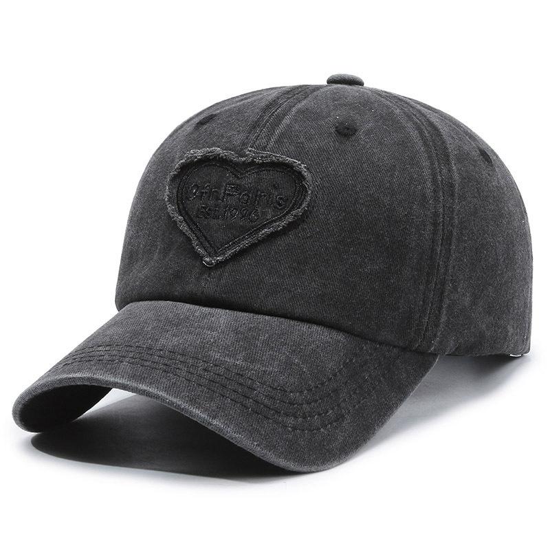 Peaked Cap Men's Sun Hat Retro Spring and Summer Versatile Washed Embroidery Baseball Cap Women's Pink Soft Top Trendy Love New