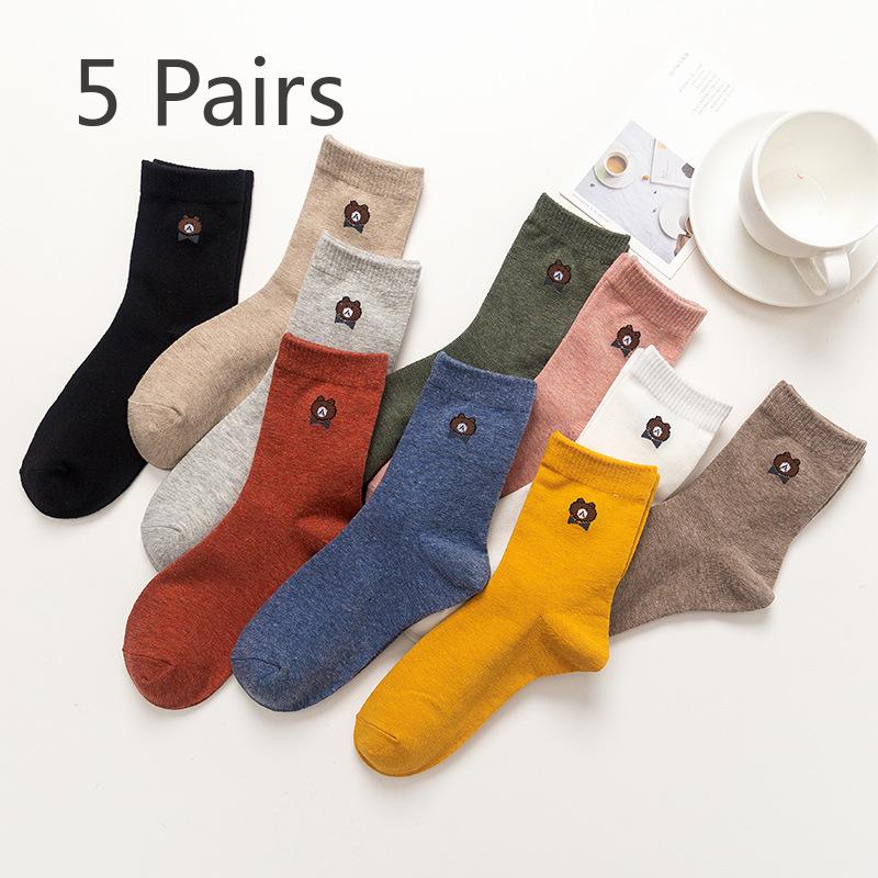 

5 пар женских осенне-зимних модных дышащих носков с всасывающей трубкой и рисунком медведя 5 Pairs