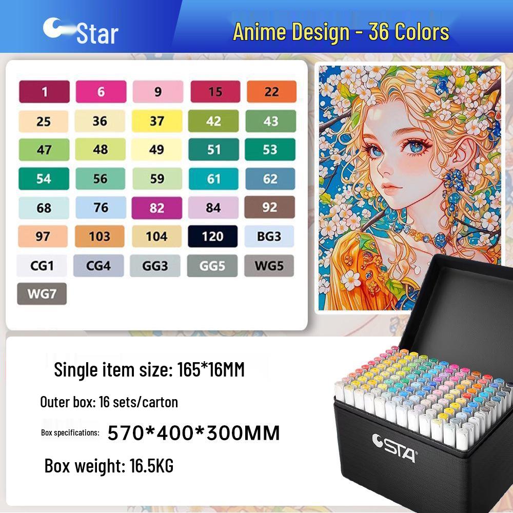 Sta 3212BR 168-Color Soft Tip Oil-Based Anime Markers Set