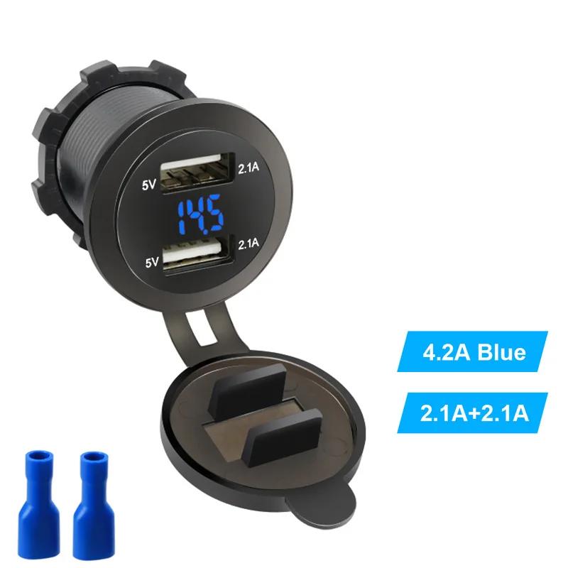 

Новый автомобильный прикуриватель 4.2A автомобильное зарядное устройство с двумя разъемами USB штекер питания 12 В 24 В светодиодный вольтметр мото авто разветвитель адаптер синий