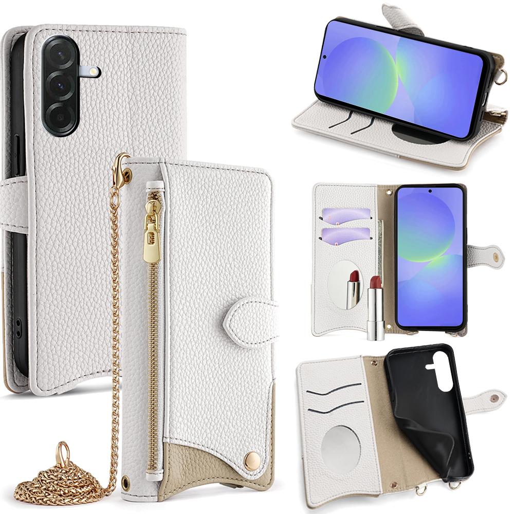 For Samsung Galaxy A36 5G Leather Case Wallet Stand Cover Irregular Tail Style with Chain Strap