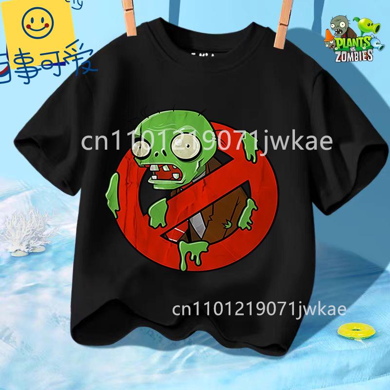 Sommer Rundhals T-Shirt für Jungen Mädchen Lässig Tägliche Kleidung Plants Vs Zombies Niedlich Kawaii Cartoon Mode Street Style 312Y