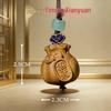 Green Sandalwood Fortune Bag Phone Charm - Yi Ming Xian Yuan Carved Wood Pendant