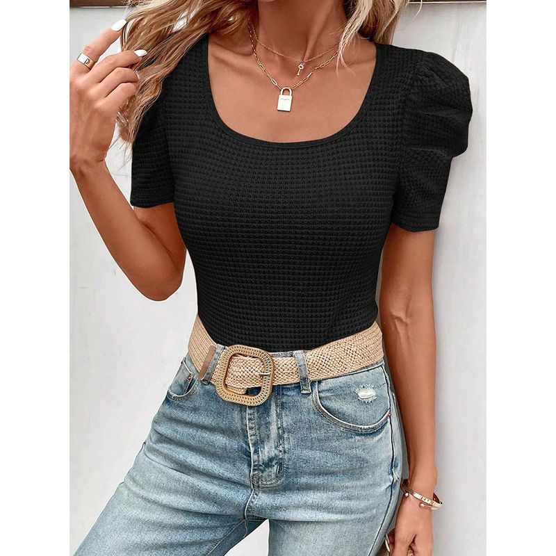 Waffle Fashion Summer Fashion Top T-shirt with Short Sleeves