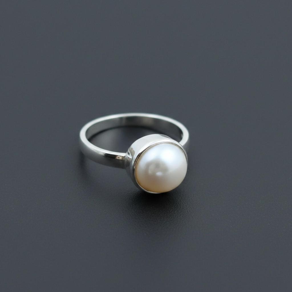 White Pearl Round Statement Ring, 925 Sterling Silver Ring, Handmade Minimalist Anniversary Gift for Women
