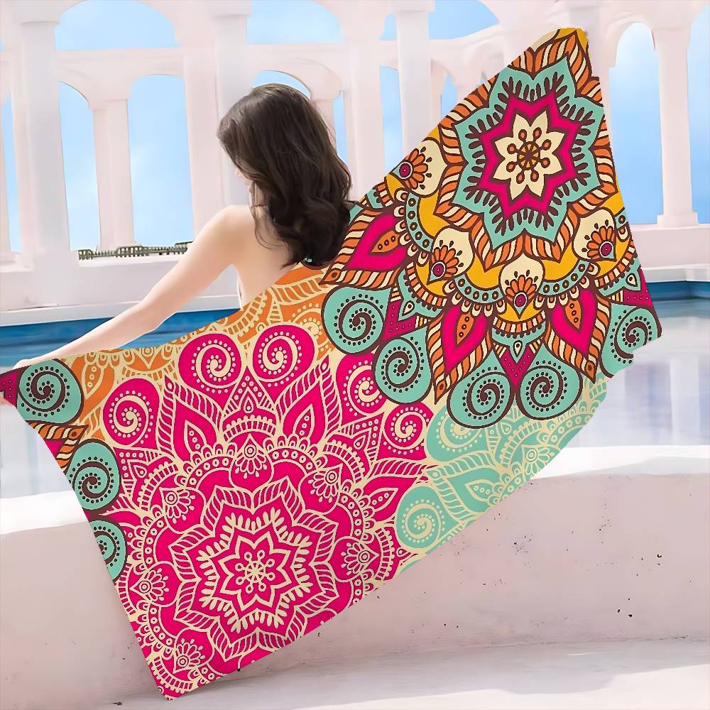 Colorful Mandala Pattern Bath Towel Microfiber Soft Water Absorbing Breathable For Girl Kids Decorative Cartoon Beach Towel