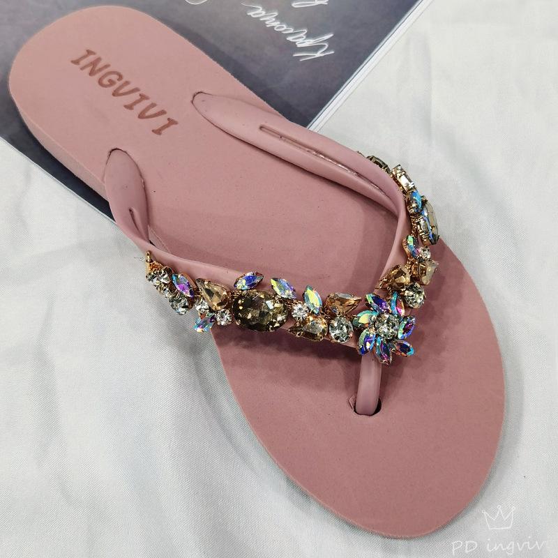 Slippers Women Glitter Flip Flops Summer 2024 Fashion Outdoor Rhinestone Chain Wedge Beach Slippers Jelly Hawaiian Flat Sandals