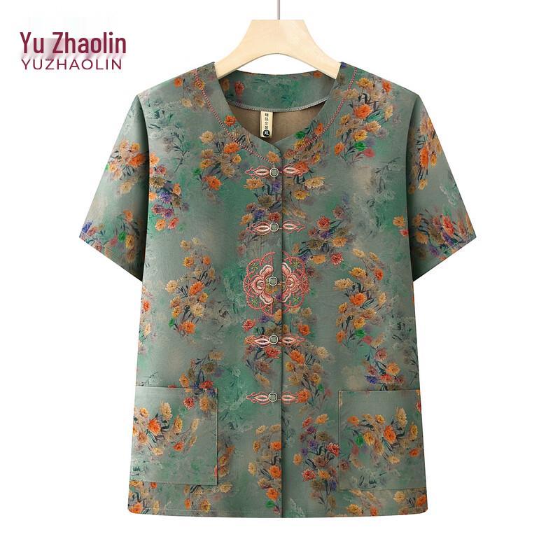 Yuzhaolin Elderly Women s Summer Tang Style Short-Sleeve Outfit XL