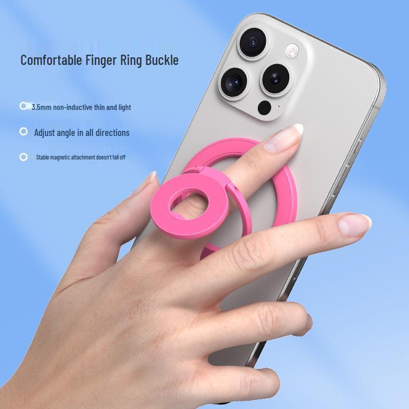 Double-Sided Magnetic Finger Ring Phone Holder: Foldable, Strong Grip, Multi-functional Stand.