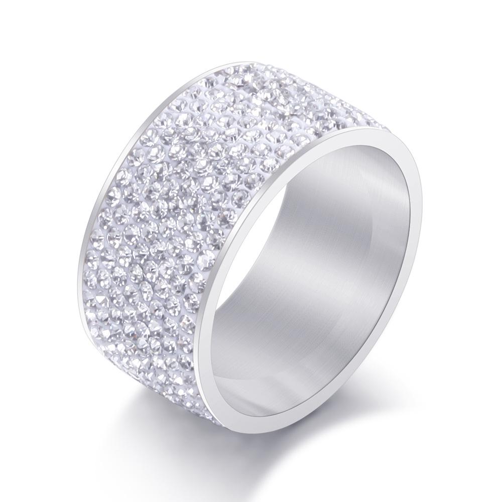 12MM Men's Titanium Steel Fashion Ring with Embedded Diamonds - Versatile Design, 8 Rows of Diamonds