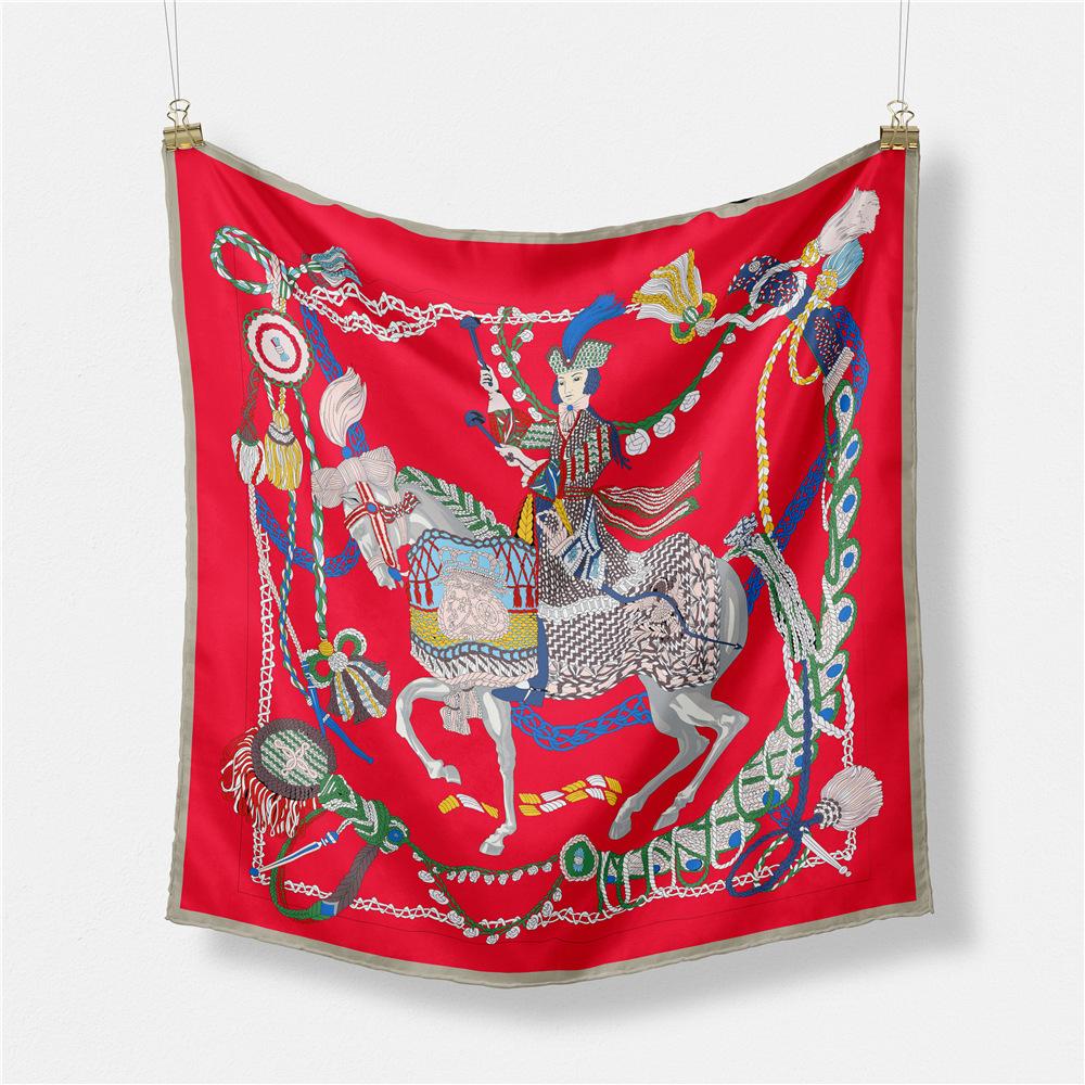 53cm Square Scarves Oil Painting Print Silk Women Scarves Horse Lady Neckerchief Design Hijab Scarf Shawls