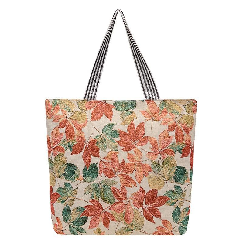 Large capacity tote bag gold silk embroidery canvas bag source creative pattern single-sided embroidery women's shoulder bag