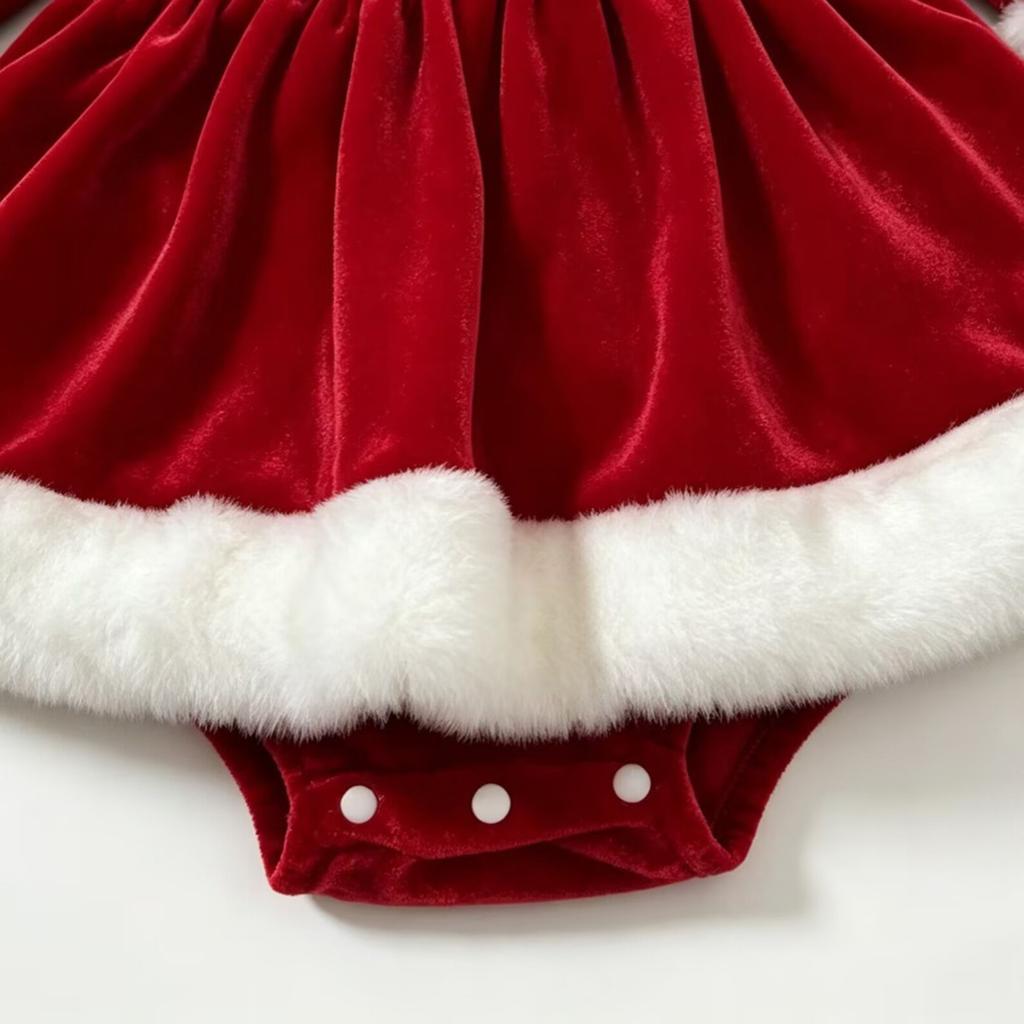 Baby Girls Velvet Christmas Bodysuit Dress for Infant Toddler Holiday Party Outfit
