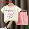 Kids Summer Cotton Short Sleeve Tshirt And Shorts Set For Boys And Girls