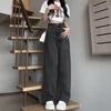 Blugi la modă, cu talie înaltă, cu picioare drepte, de damă, slăbiți, pantaloni drapați, negru, gri, stil la modă