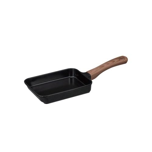 CB Japan Mini Tamagoyaki Frying Pan, 12x17cm, IH Compatible, Ceramic Coating, Wood-Look Handle, Black, MC Copan
