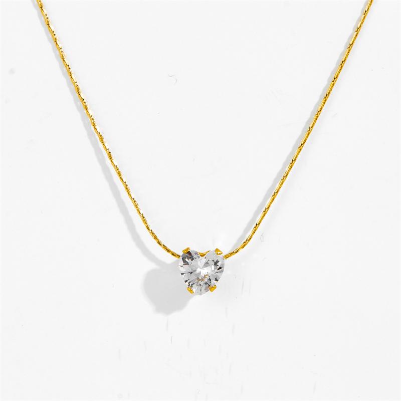 Minimalist Stainless Steel Heart Round Classic Zircon Charm Anti Tarnish Chain Necklace For Women Jewelry