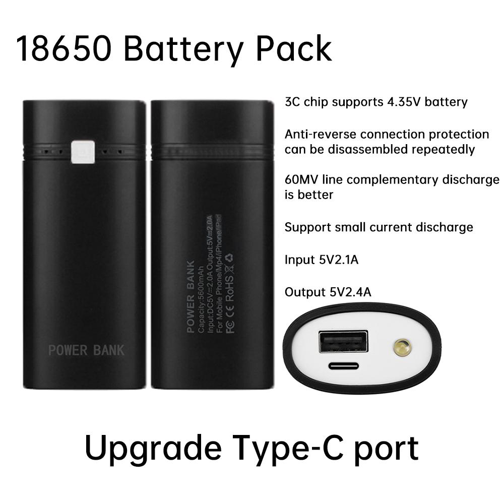 

Обновление порта TYPE-C 2 отсека Без пайки Корпус Power Bank 18650 Ящик для хранения Power Kits Защита от обратной полярности DIY-комплект 5V2A чёрный