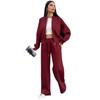 Spring  Ladies Suit Women's Solid Color Sweater Jacket Casual Straight Pants Suit