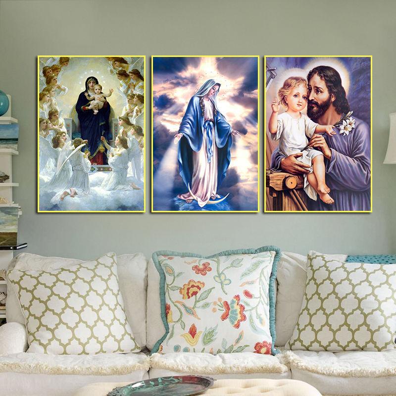 Sacred Heart of Jesus The Virgin Mary of Guadalupe Canvas Painting Poster Print Wall Art Picture for Living Room Office Decorate No Frame