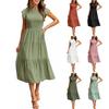 Women's Round Neck Short Sleeve Slim Fit Elastic Waist Urban Style Tiered Midi Dress Ruffled Long Dress